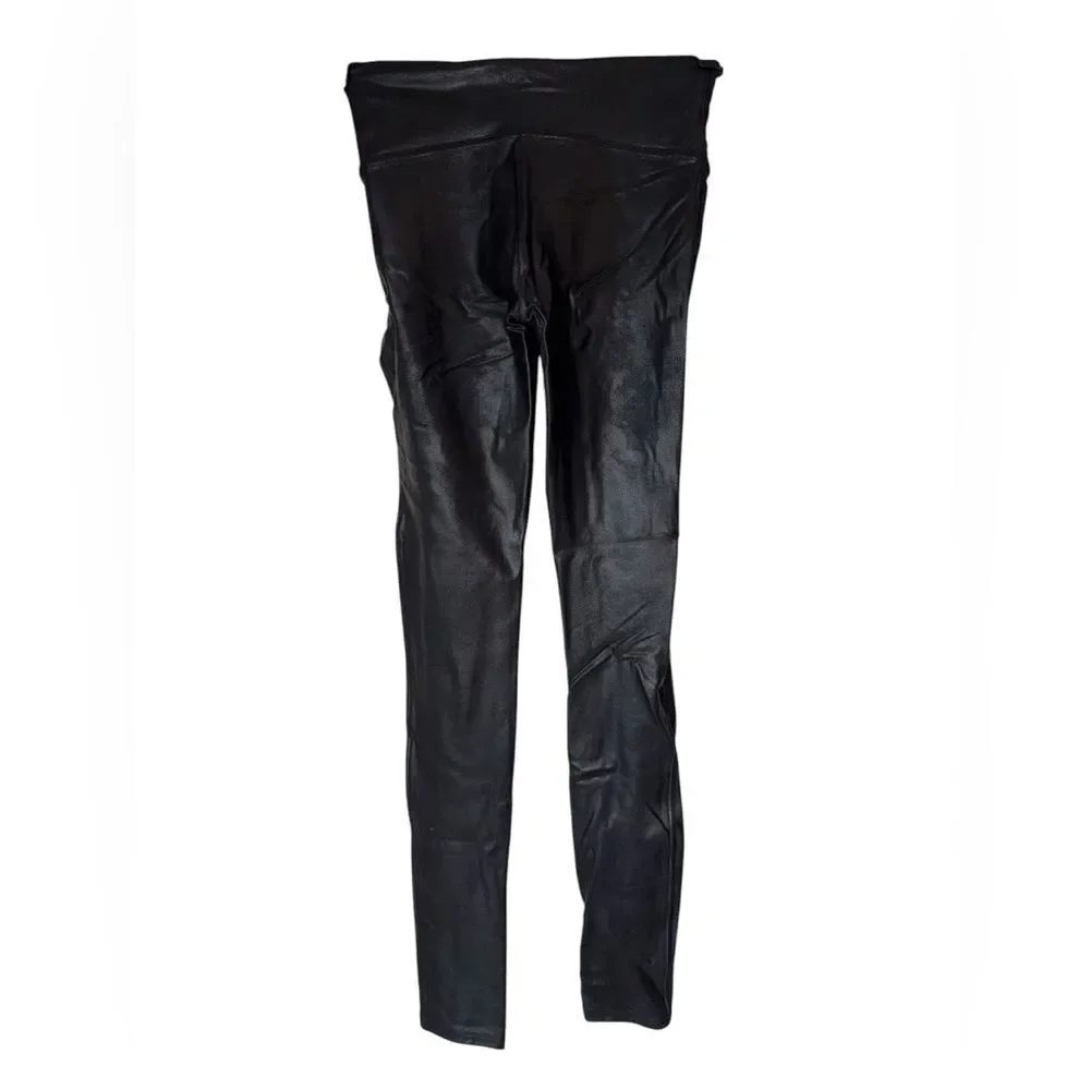 SPANX Black Faux Leather Leggings Women’s Size Small Regular Inseam